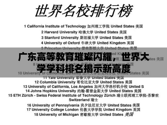 广东高等教育璀璨闪耀,世界大学学科排名揭示新高度